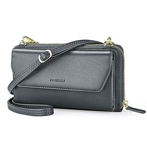 nuoku RFID-Geldbörse für Damen, Handgelenk, Crossbody-Clutch, mit Reißverschluss und 2 Riemen, Eisengrau, Medium von nuoku