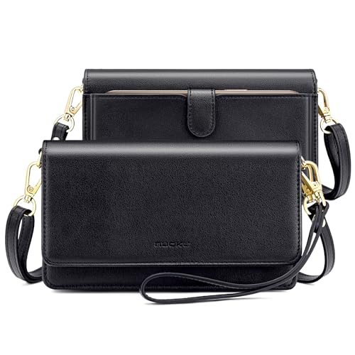 nuoku Umhängetasche Handytasche Damen Clutch Schultertasche im Klein Format mit RFID Karte-Slots 2 Armbändern von nuoku