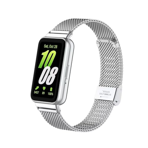 nuosiweilang Kompatibel Für Samsung Galaxy Fit3 Armband Sport Edelstahl Metall Uhrenarmband Armband Ersatzarmband Für Galaxy Fit 3 SM-R390 Männer und Frauen Silber von nuosiweilang