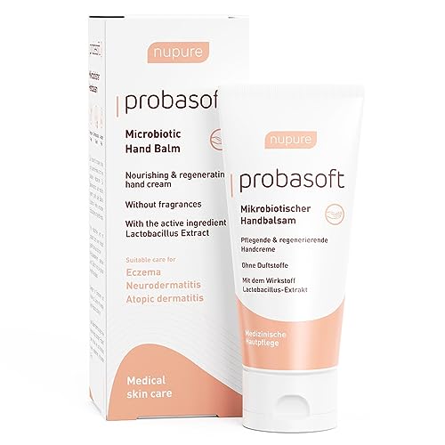 Nupure® Probasoft 50 ml, Handcreme für sehr trockene hände Mikrobiotische Handcreme Mini mit Lactobacillus, Sheabutter und Mandelöl, Parfümfrei, Frei von Parabenen, Dermatologisch Getestet. von nupure