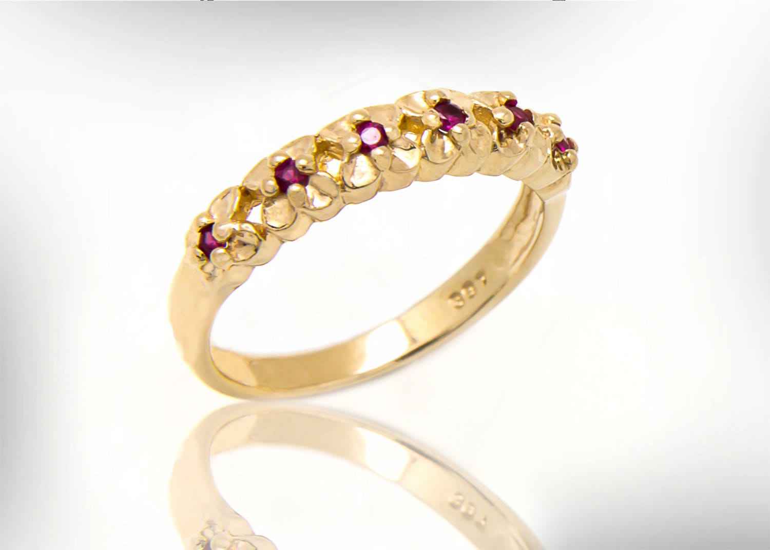 14K/18K Massiver Gold Ehering, Blumen Unikat Rubin Ehering Für Frauen, Vintage, Geburtsstein Brautring, Feiner Ring von nuritdesignjewelry