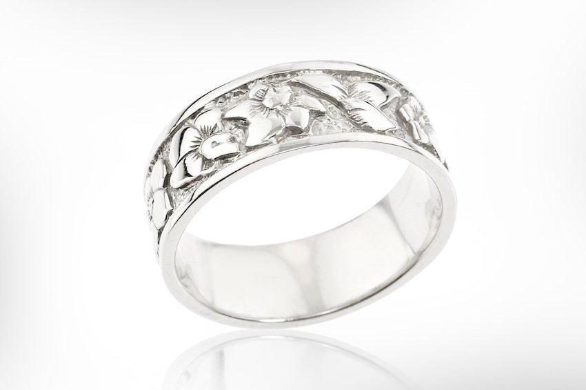 14K/18K Weißgold Ehering, Blätter Und Blumen Brautring, Hand Graviert Design Frauen Band, His & Her Alternative Ring von nuritdesignjewelry