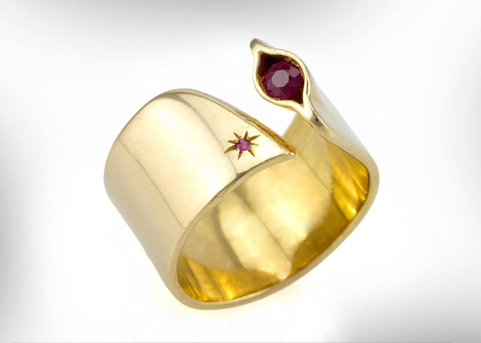 14K Breites Band, Rubin Verlobungsring Für Frauen, Juli Geburtsstein, Einzigartige Eheringe, Unikat Ring, Gold Ring von nuritdesignjewelry