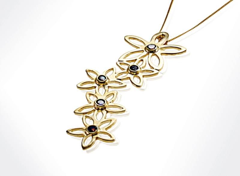 14K Gold Blumen Vintage Stil Anhänger Halskette, Saphir Und Rubin Edelsteine Frauen Geburtsstein Mama Geschenk, Kostenloser Versand 14K Gold Blumen Vintage Stil Anhänger Halskette, Saphir Und Rubin Edelsteine Frauen Geburtsstein Mama Geschenk, Kostenloser Versand von nuritdesignjewelry