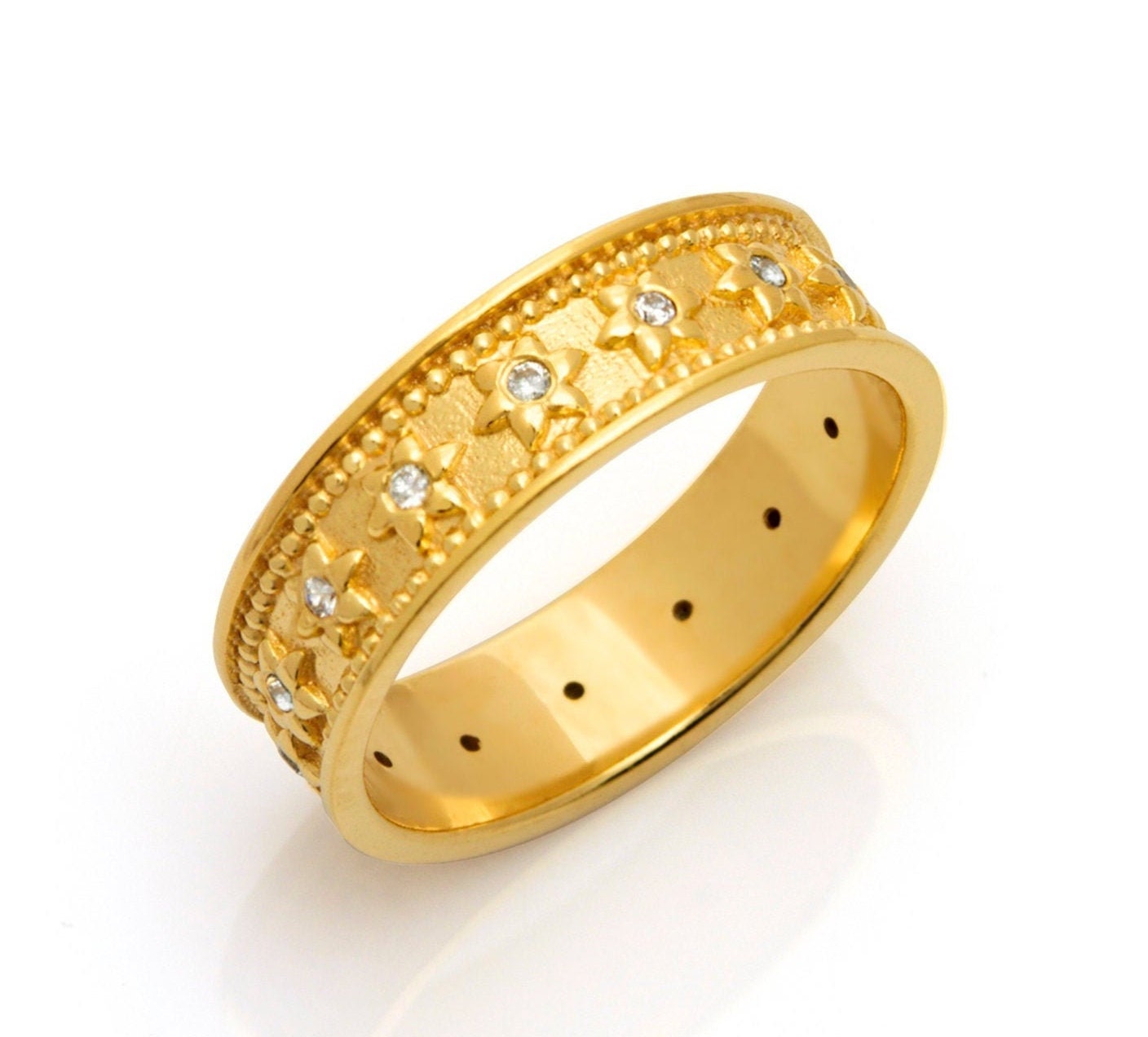 14K Gold Diamant Blume Ehering, Eternity Ring von nuritdesignjewelry