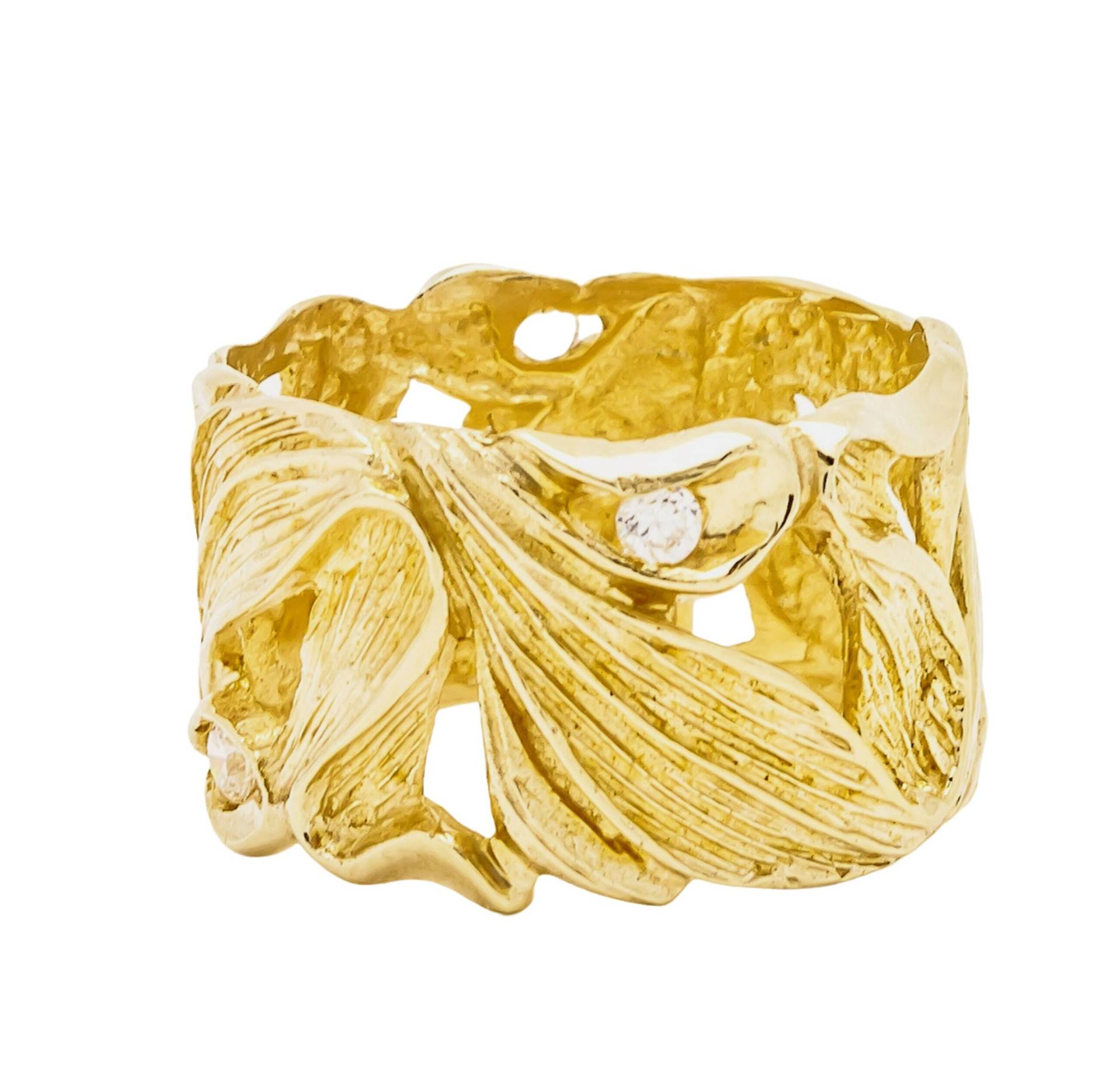 14K Gold Ehering Für Frauen, Einzigartige Diamanten Band, Blätter Ring, Breit Statement Brautring, Hochzeit Band Vintage, Jugendstil Blatt Ring von nuritdesignjewelry