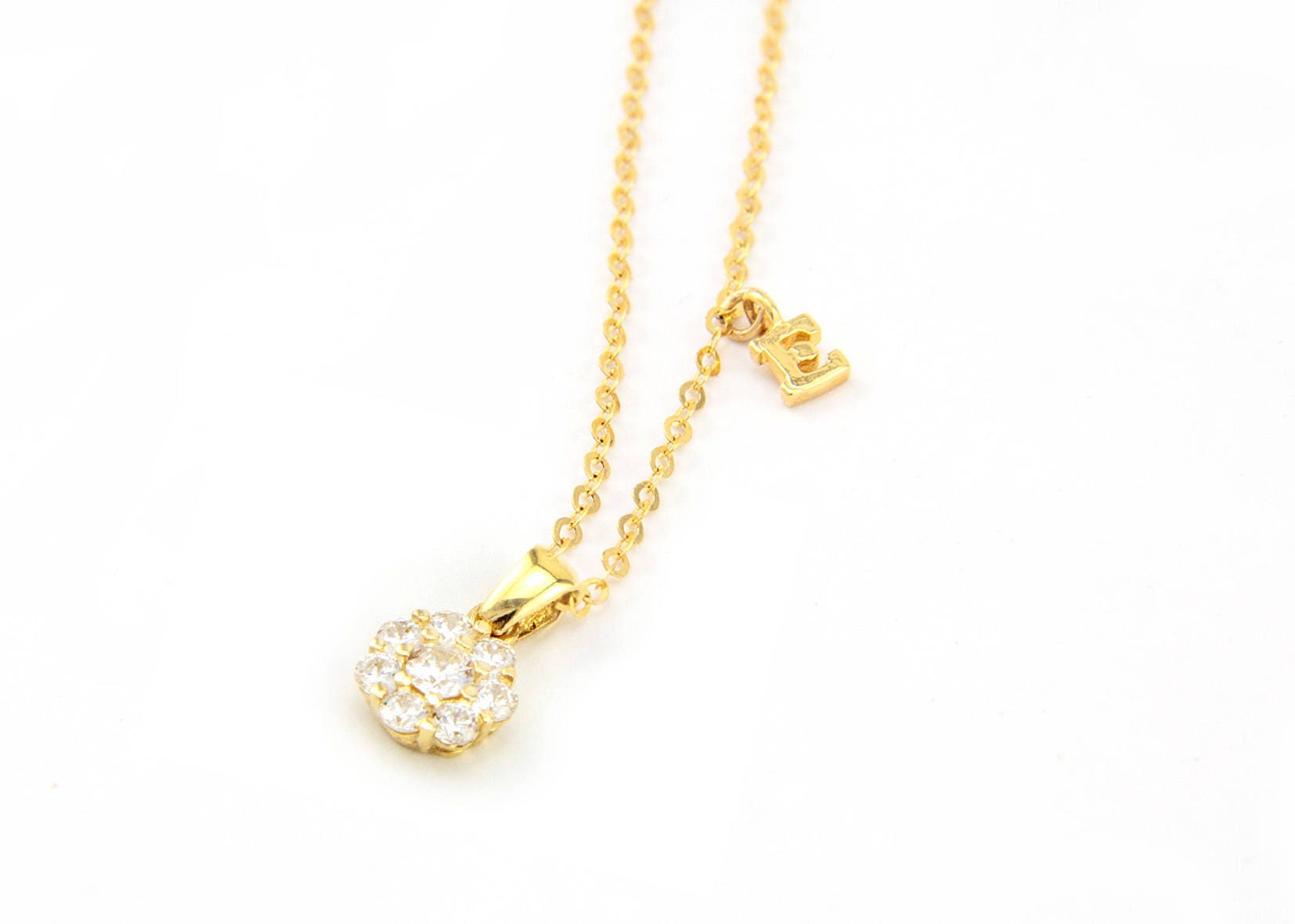 14K Gold Personalisierte Buchstaben Halskette, April Geburtstag Geschenk, Blumen Anhänger Halskette Geschenk Für Sie, Personalisierter Valentinstag von nuritdesignjewelry