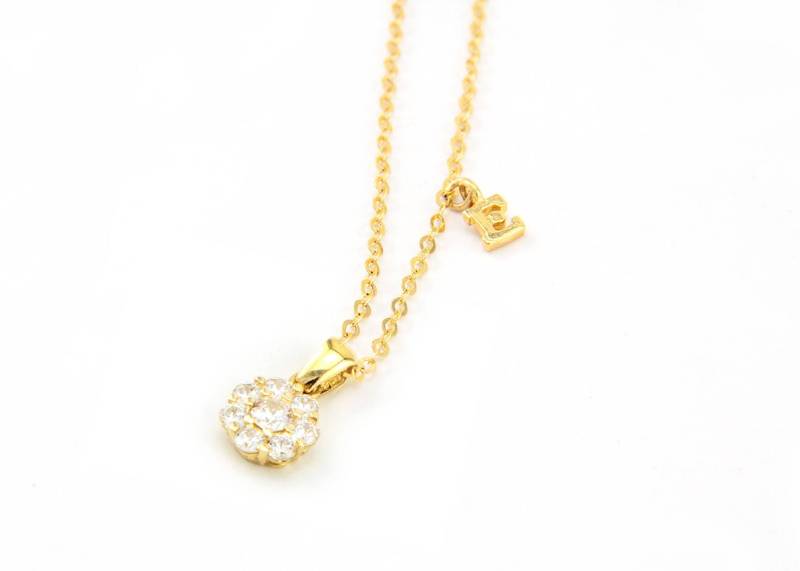 14K Gold Personalisierte Buchstaben Halskette, April Geburtstag Geschenk, Blumen Anhänger Halskette Geschenk Für Sie, Personalisierter Valentinstag von nuritdesignjewelry