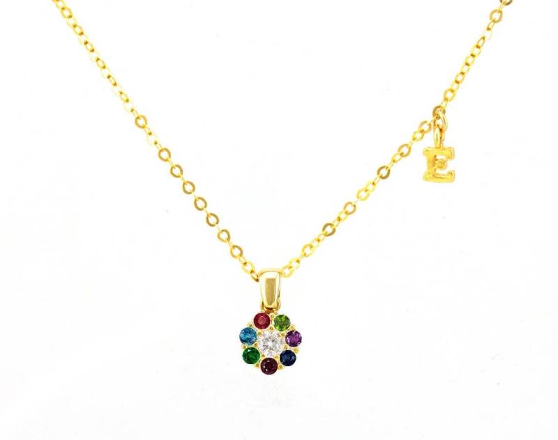 14K Gold Personalisierte Buchstaben Halskette, Geburtssteine Floral Anhänger Geschenk Für Sie, Bunte Edelsteine Blume Und Winzig Initial Charm 14K Gold Personalisierte Buchstaben Halskette, Geburtssteine Floral Anhänger Geschenk Für Sie, Bunte Edelsteine Blume Und Winzig Initial Charm von nuritdesignjewelry