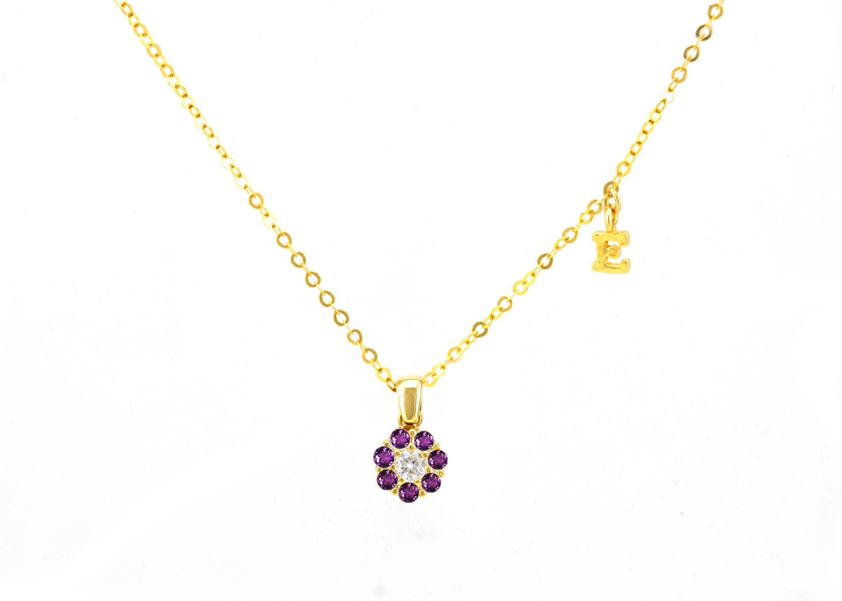 14K Gold Personalisierte Halskette Mit Birthstones, Individuelles Geschenk Für Sie, Amethyst Februar Edelsteine Anhänger, Geburtstag Bestes Geschenk von nuritdesignjewelry