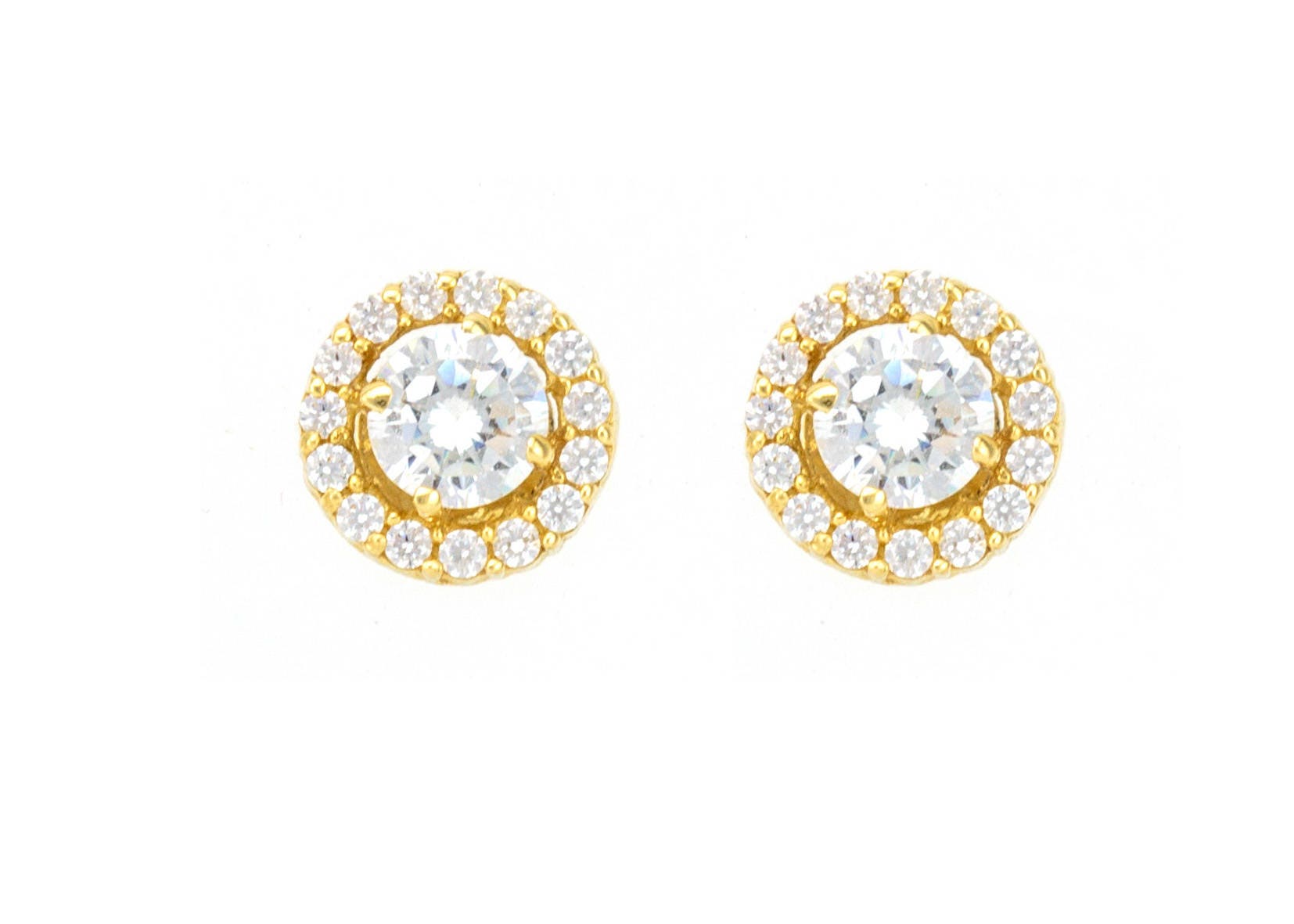 14K Gold Runde Halo Ohrstecker, Cubic Zirkonia Brautschmuck von nuritdesignjewelry