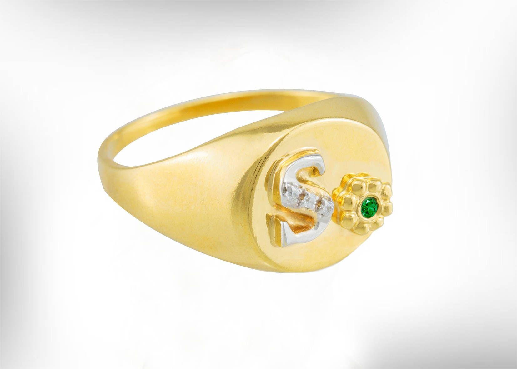 14K Gold Diamant Anfangssiegelring, Personalisierter Birthstone Ring von nuritdesignjewelry