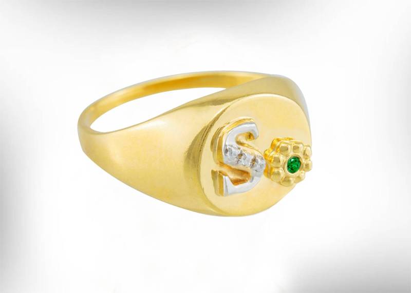 14K Gold Diamant Anfangssiegelring, Personalisierter Birthstone Ring von nuritdesignjewelry