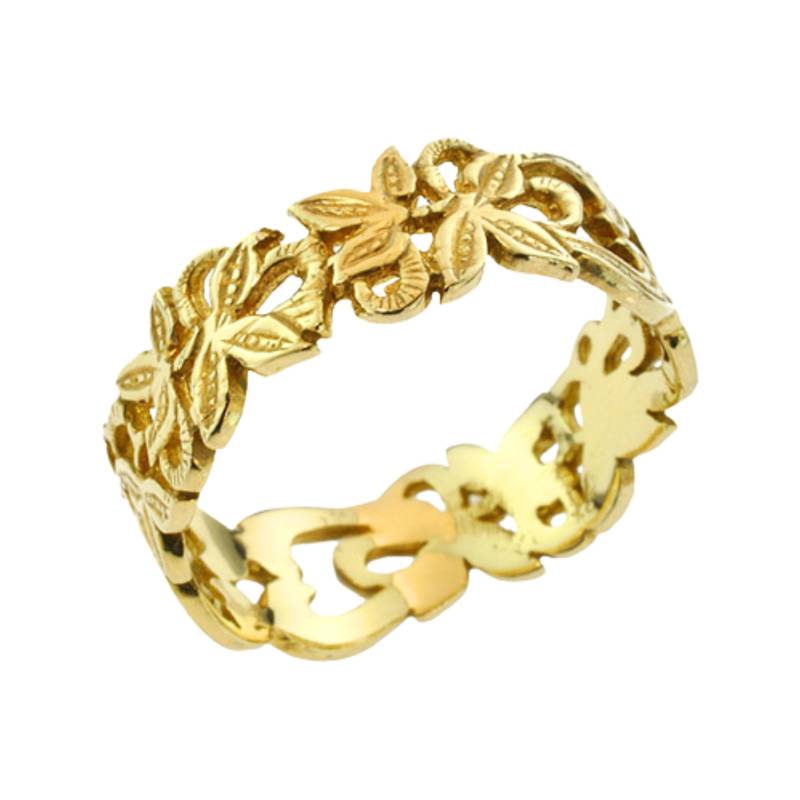 18K Blumen Ehering, Vintage Style Blätter Band von nuritdesignjewelry