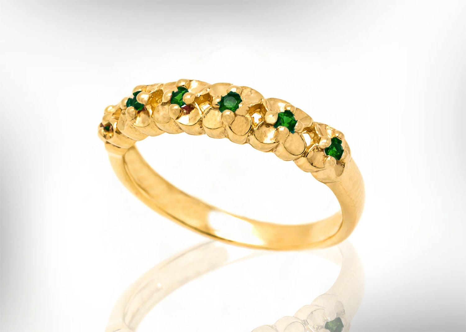 18K Massives Gold Ehering, Smaragd Ehering Für Frauen, Mai Geburtsstein Brautring, 55. Jahrestag Ring, Trauringe Set von nuritdesignjewelry