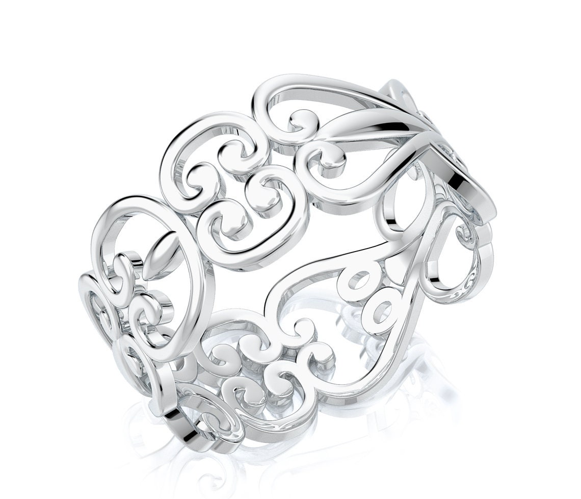 18K Weißgold Spitze Hochzeit Band, Vintage Style Jubiläum Ring von nuritdesignjewelry