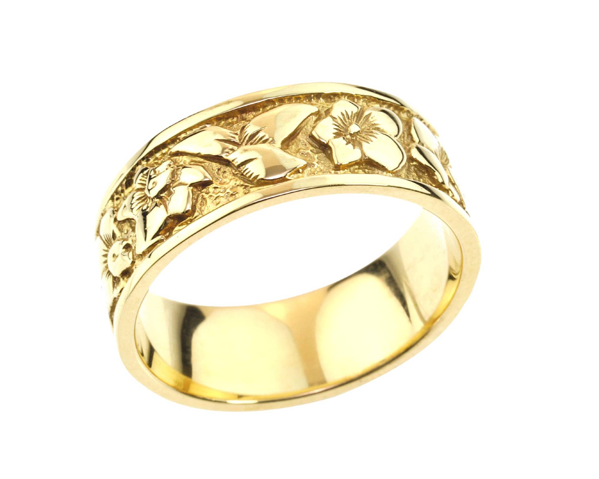 9K/14K Solid Gold Blätter Und Blumen Jugendstil Ehering Frauen, Braut Einzigartige Vintage Ehering, Natur Inspiriert Ring Für Sie von nuritdesignjewelry