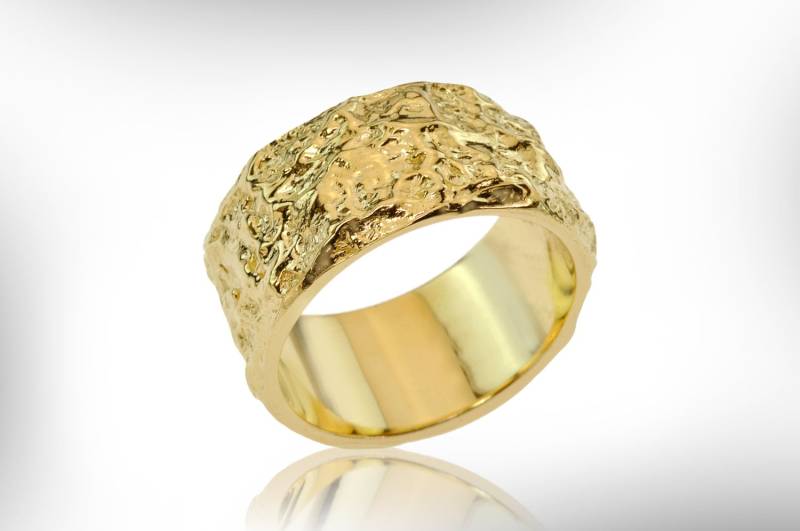 Rustikaler 14K Gold Ehering, Unisex Ring von nuritdesignjewelry