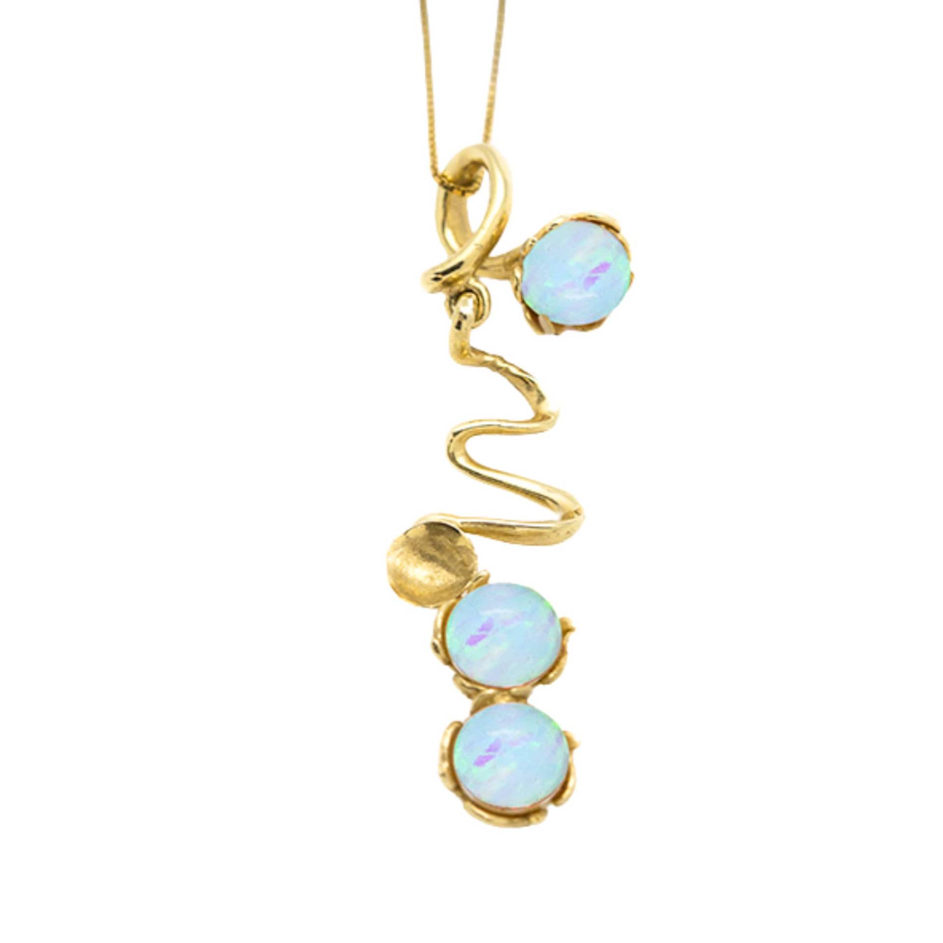 9K 14K Goldkette Für Frauen, Opal Anhänger Halskette, Gold Elegante Halskette Spirale Anhänger, Blaue Sie von nuritdesignjewelry