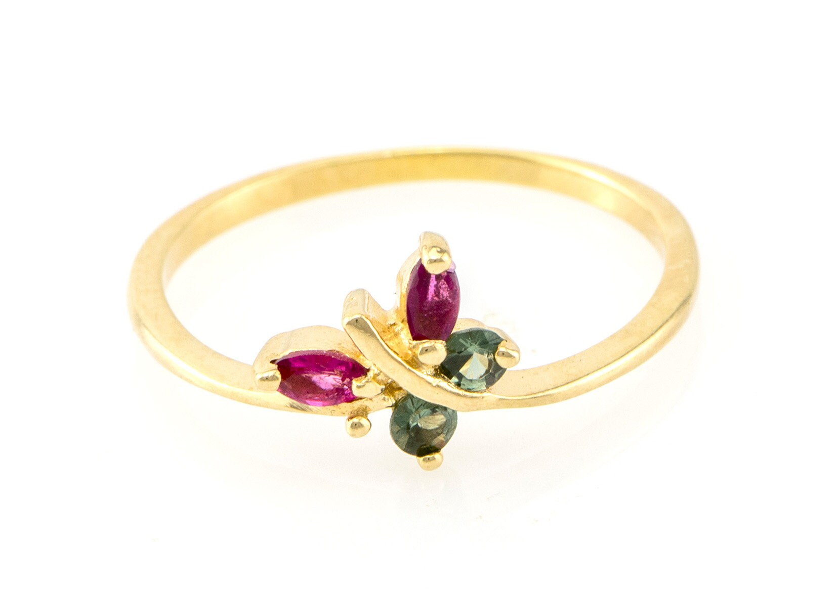 9K Gold Schmetterlingsring, Rosa Und Grüner Turmalin Edelstein von nuritdesignjewelry