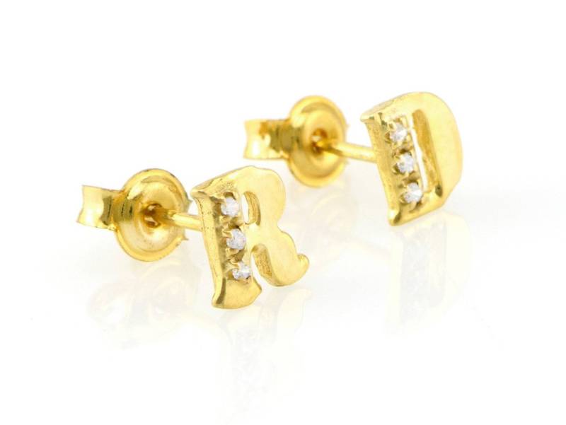 14K Gold Anfangsohrstecker, Personalisierter Brief, Birthstone Ohrringe von nuritdesignjewelry