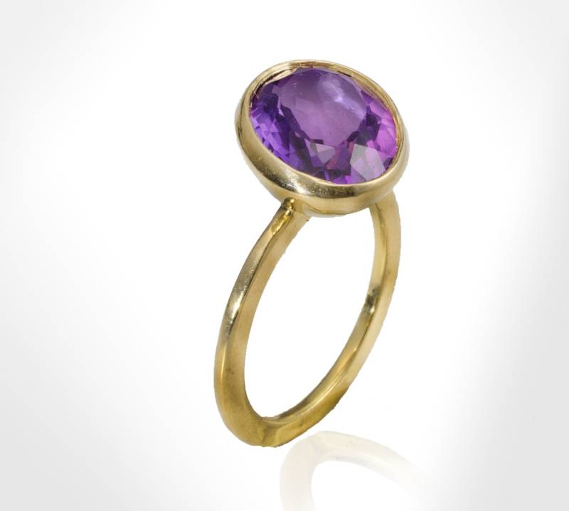 Handgemachter 22K Vergoldeter Amethyst Ring, Februar Geburtsstein von nuritdesignjewelry