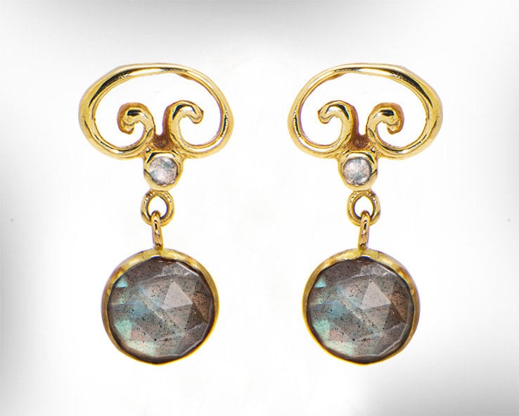 Antik Stil Gold Ohrringe, Vintage Labrdorit Ohrstecker Frauen von nuritdesignjewelry