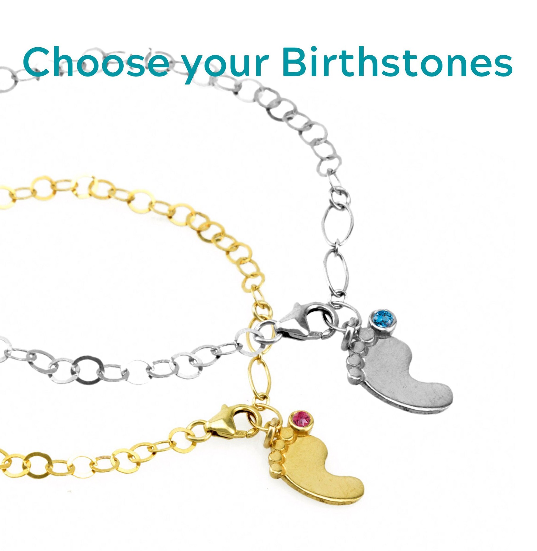 14K Gold Baby Fuß Birthstone Armband, Personalisierte Neue Mutter Geschenk von nuritdesignjewelry