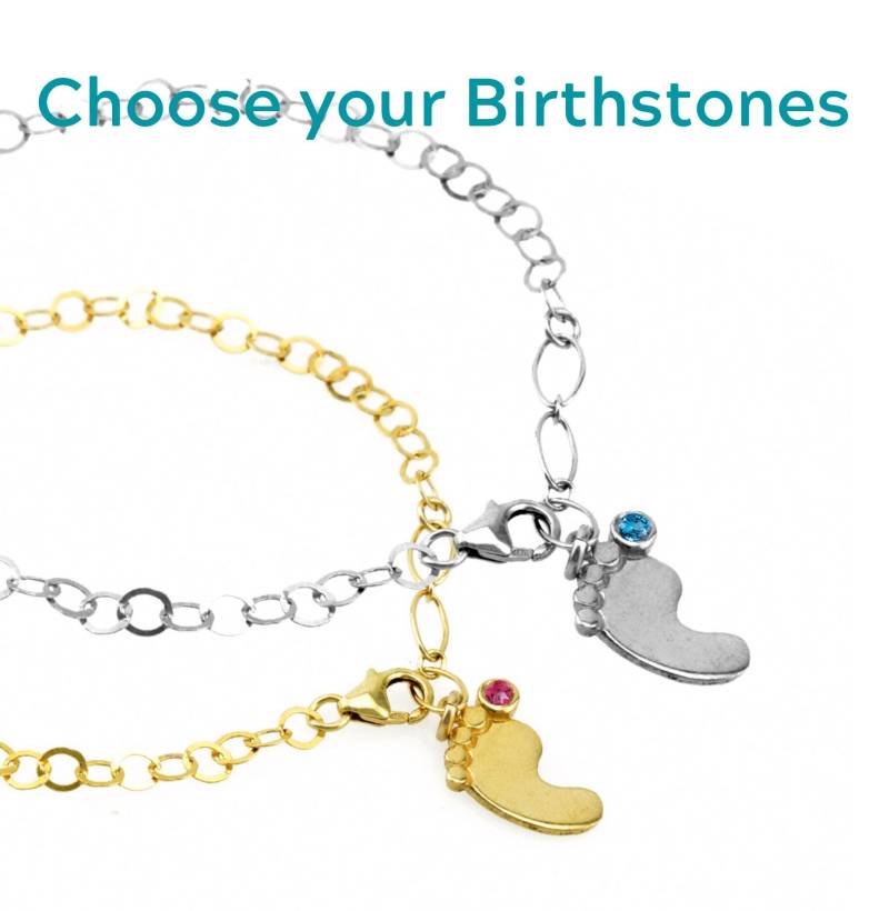 14K Gold Baby Fuß Birthstone Armband, Personalisierte Neue Mutter Geschenk von nuritdesignjewelry