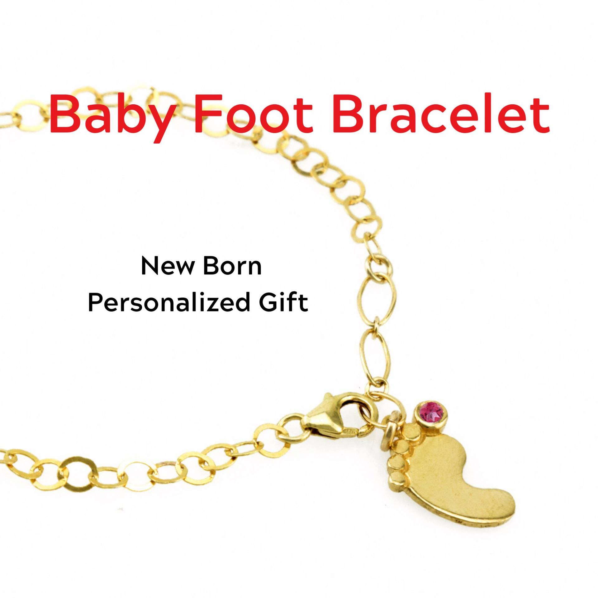 9K Gold Baby Fuß Armband, Granat Geburtsstein, Neue Mutter Geschenk von nuritdesignjewelry