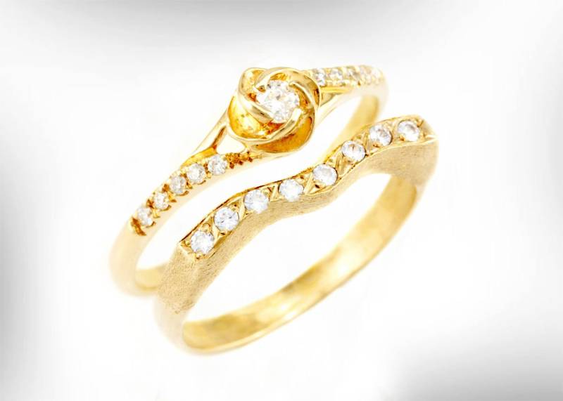 Blume Eheringe, 14K/18K Gold Und Diamanten Brautringe Set, Blumen Verlobungsring, Geschwungener Ehering Rosen Verlobungsring Set von nuritdesignjewelry