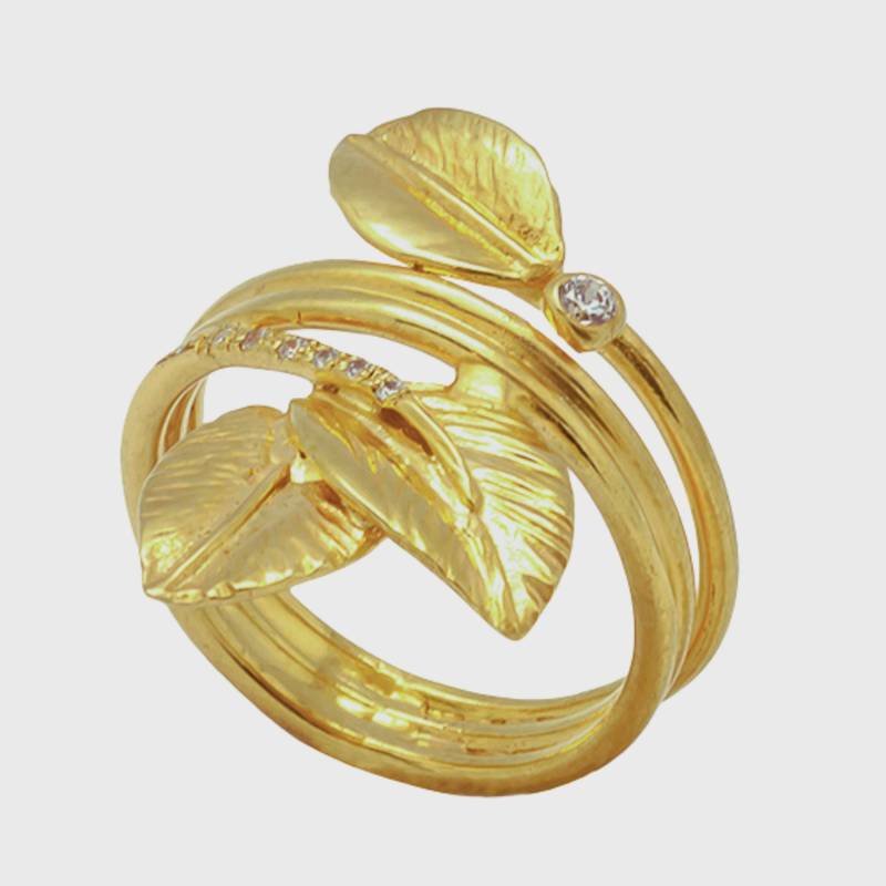 Boho 14K Gold Diamant Blätter Verlobungsring von nuritdesignjewelry