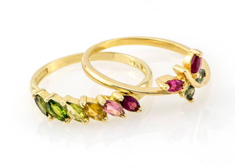 Schmetterling 14K Gold Turmalin Ehering Set, Boho Brautringe von nuritdesignjewelry