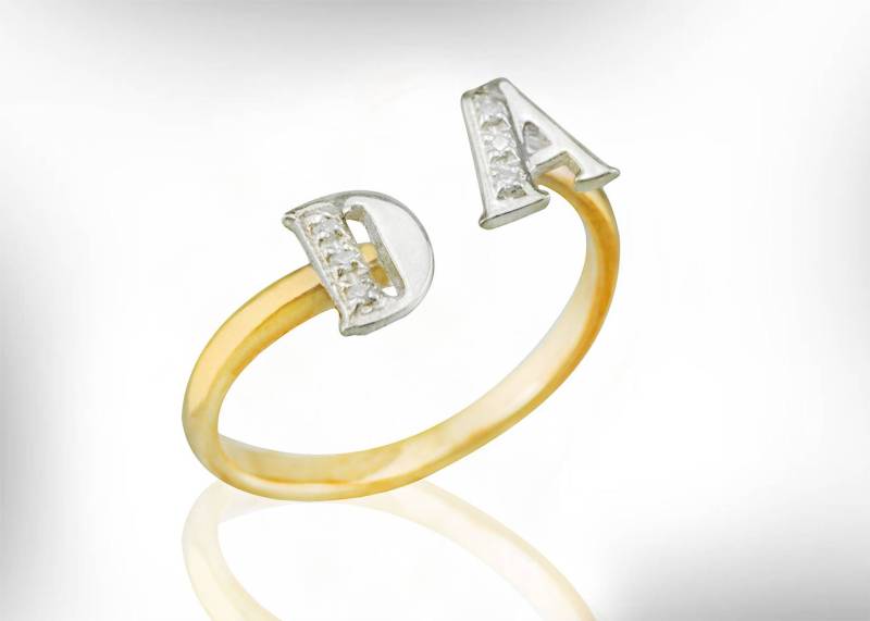 Gold Filled Buchstabenring Mit Zirkonia, Personalisierter Namensring von nuritdesignjewelry