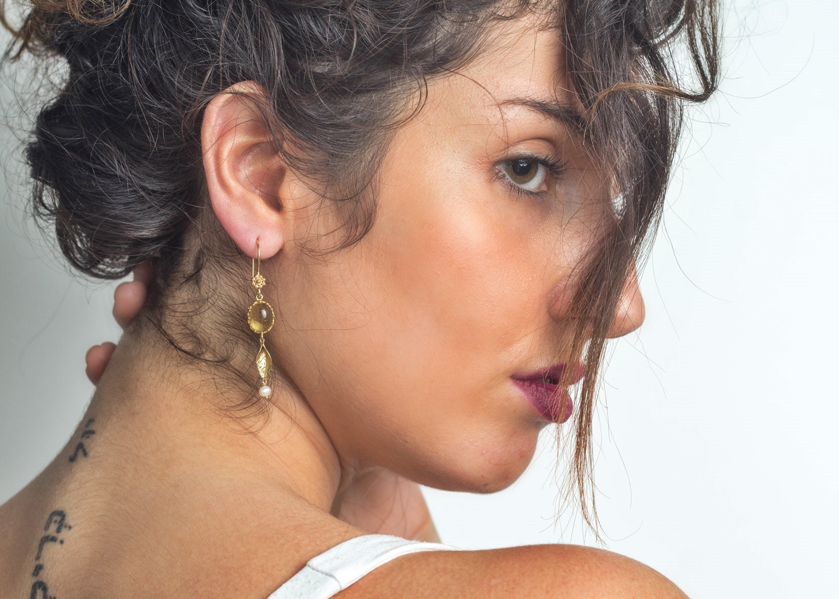 Vergoldete Citrin Ohrringe, November Geburtsstein von nuritdesignjewelry