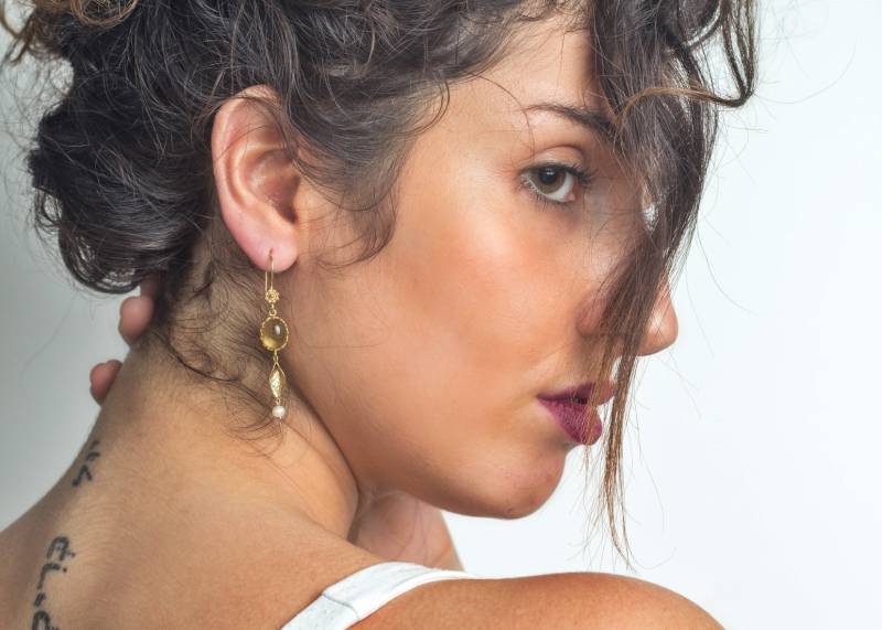 Vergoldete Citrin Ohrringe, November Geburtsstein von nuritdesignjewelry