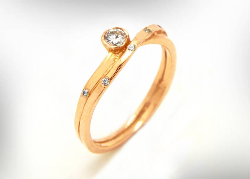 Handgemachter 14K Rose Gold Diamant Solitär Ring von nuritdesignjewelry