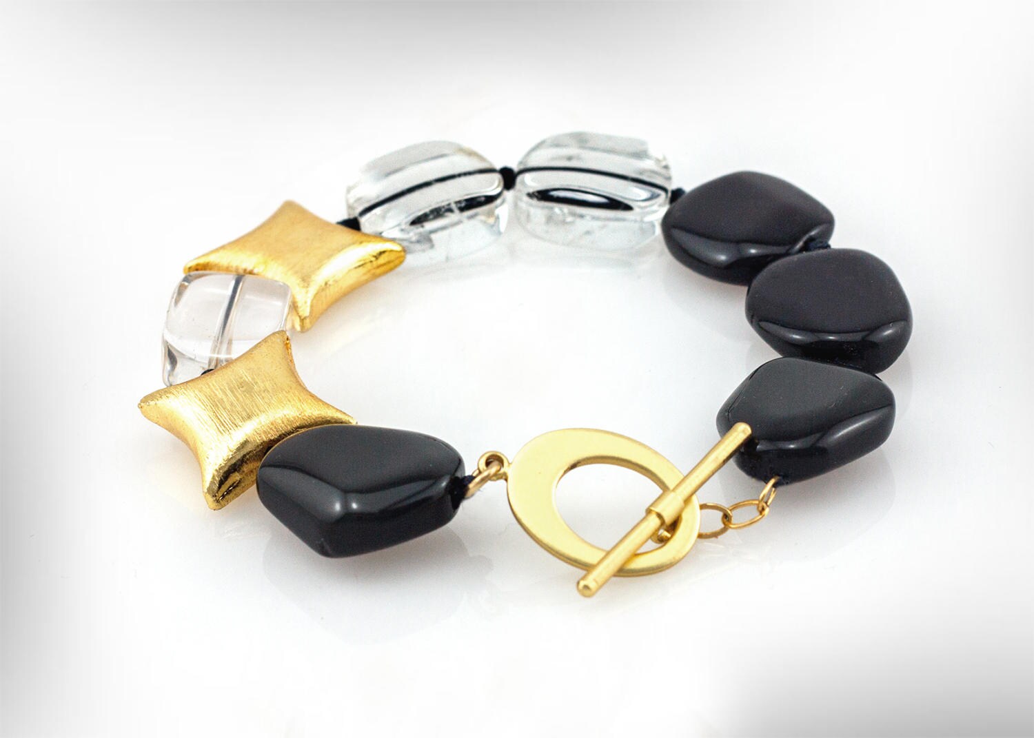 Handgemachtes Kristall Quarz Onyx Edelstein Armband, Gold-Schmuck von nuritdesignjewelry