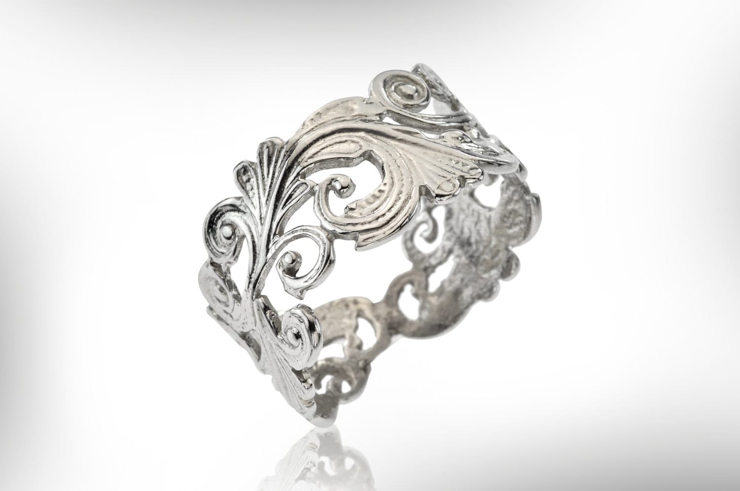 Eheringe Herren, Für Männer, 14K Weißgold, Unisex Band, Jugendstil Ehering, Band Ihn, Kostenloser Versand von nuritdesignjewelry