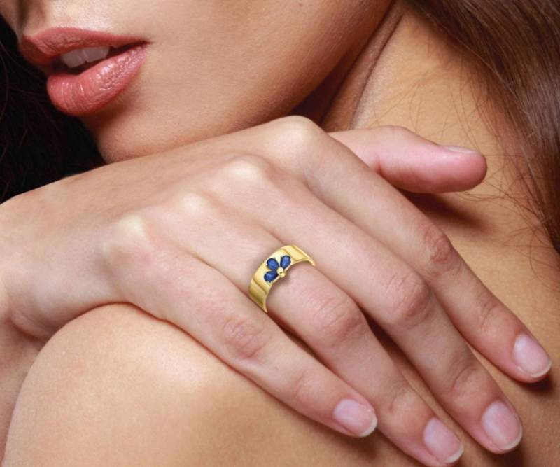 Saphir Blumen Ehering 14K Vergoldeter Silber Brautring von nuritdesignjewelry