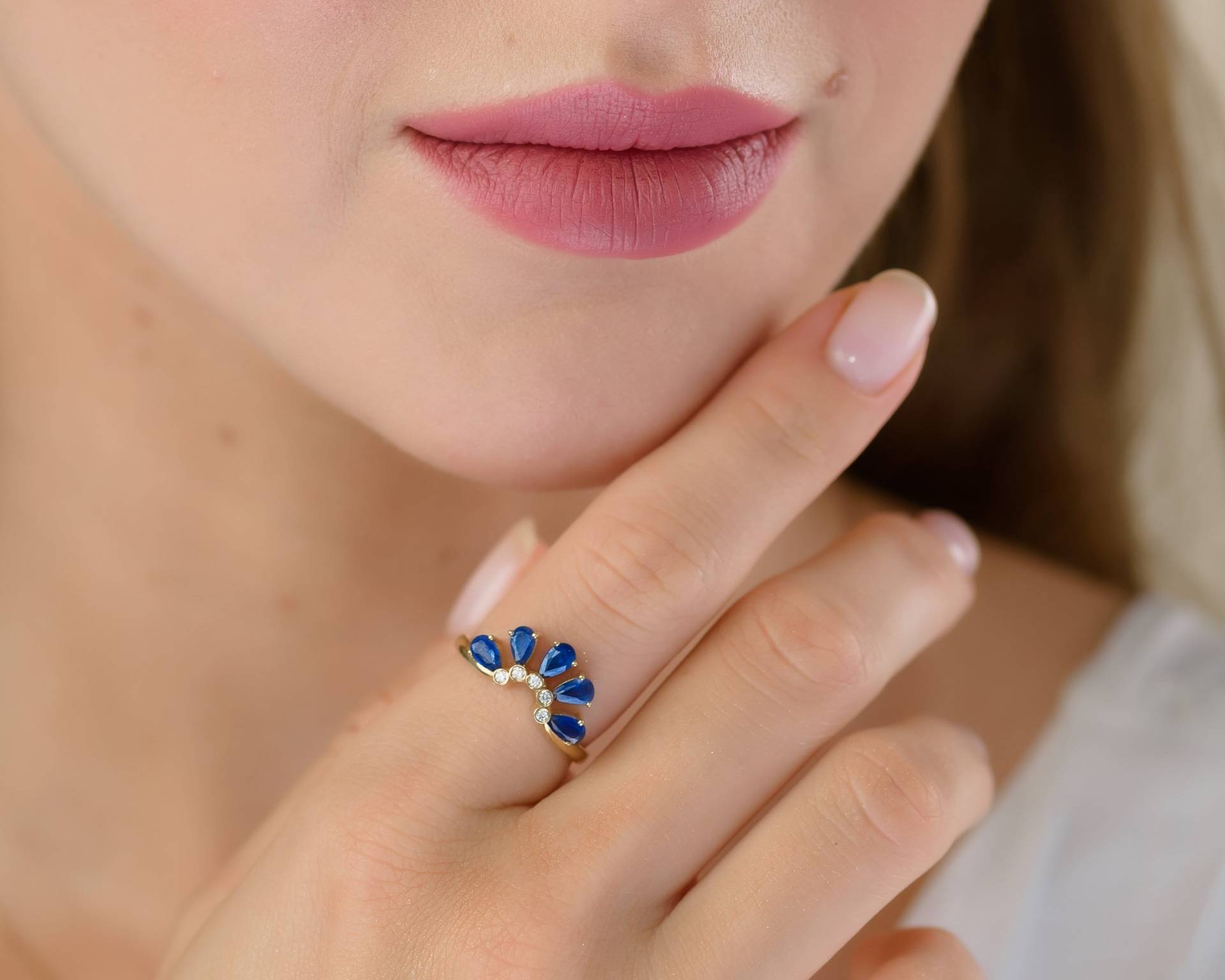 Blauer Saphir Verlobungsring 14K Gold Diamant Brautring von nuritdesignjewelry