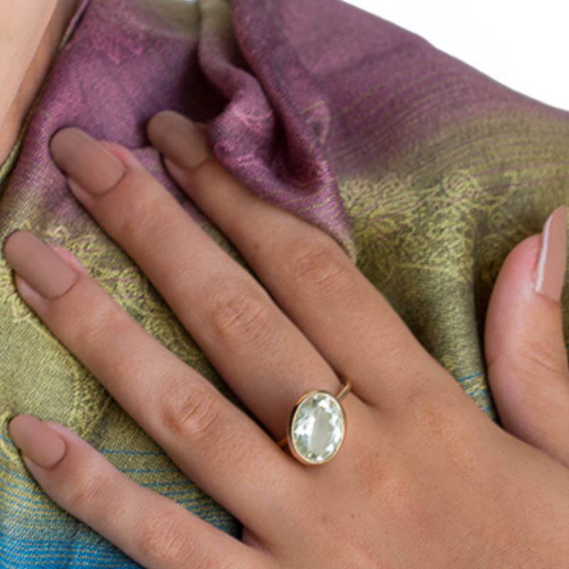 Grüner Amethyst Ring, 9K Gold Oval Statement Handgemacht von nuritdesignjewelry