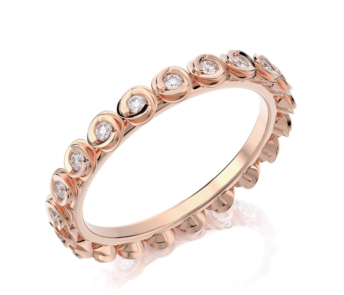 Floraler Ehering. 18K Rosegold Ehering, Vintage Stil Eternity Diamant von nuritdesignjewelry