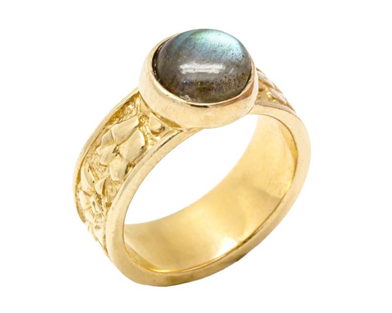 Frauen Statement Blumenring, Gold Labradorit Edelstein Ring Für Sie von nuritdesignjewelry