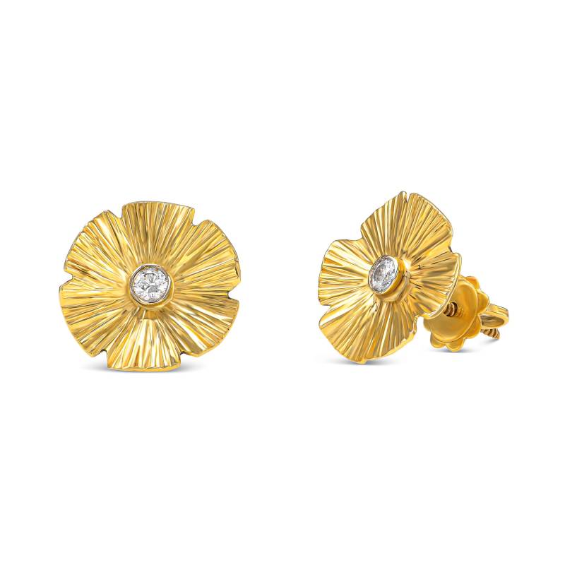 Gold Diamant Blumen Ohrstecker, April Geburtsstein, Handgemacht von nuritdesignjewelry