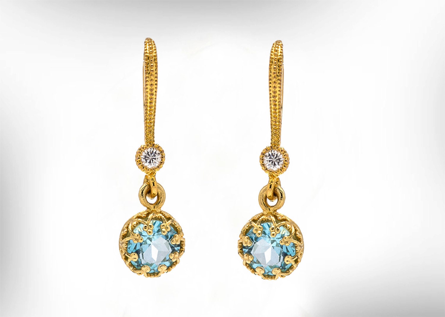 14K Gold Art Deco Blautopas Ohrringe, Dezember Geburtsstein von nuritdesignjewelry