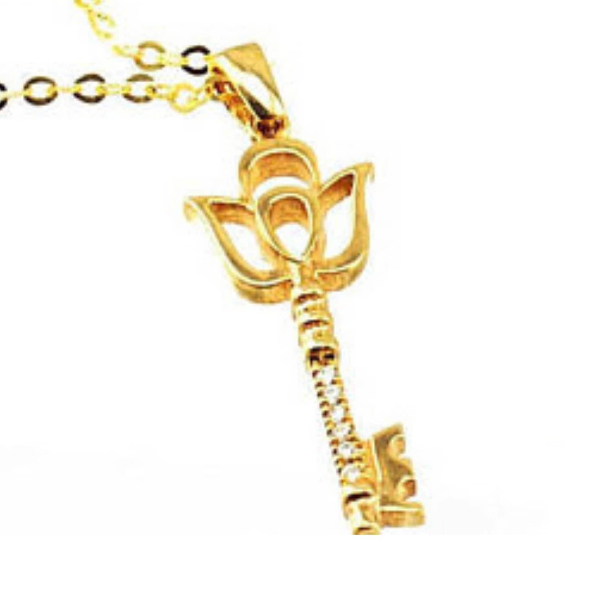 Goldener Blumenschlüssel Anhänger, Cubic Zirkonia, 14K/18K Gold von nuritdesignjewelry