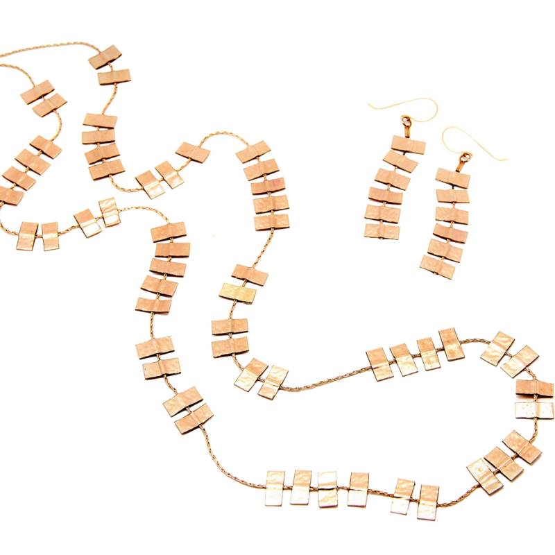 Handgefertigtes Rose Gold Filled Schmuck Set, Lange Halskette Und Ohrhänger von nuritdesignjewelry