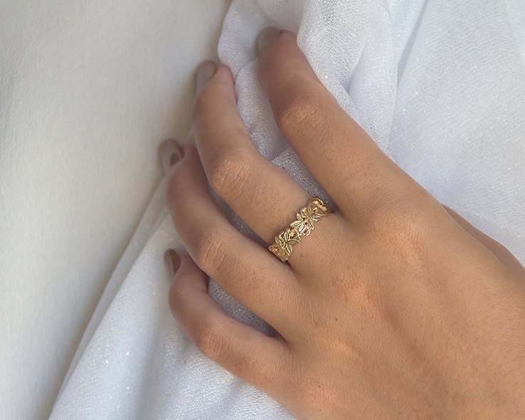 Jugendstil 22K Vergoldete Sterling Silber Ehering von nuritdesignjewelry