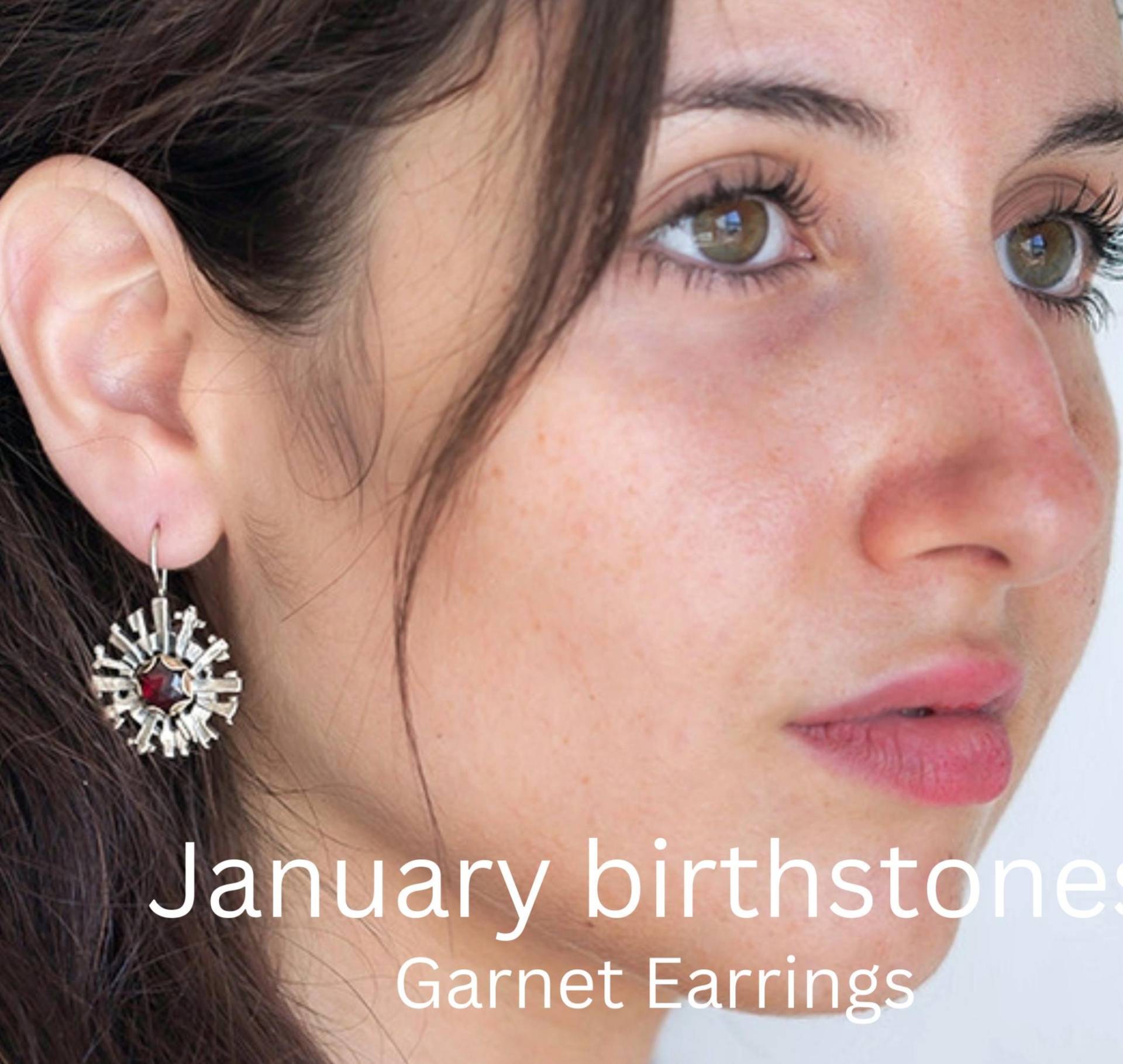 Januar Birthstones Granat Baumeln Ohrringe, Silber Schneeflocke Boho-Chic Frauen Schmuck von nuritdesignjewelry